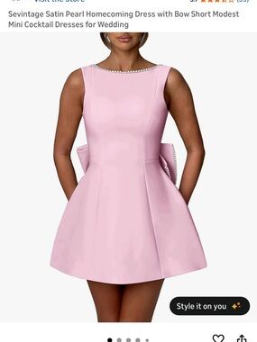 Amazon Pink Satin Pearl-Trim Mini Dress with Back Bow